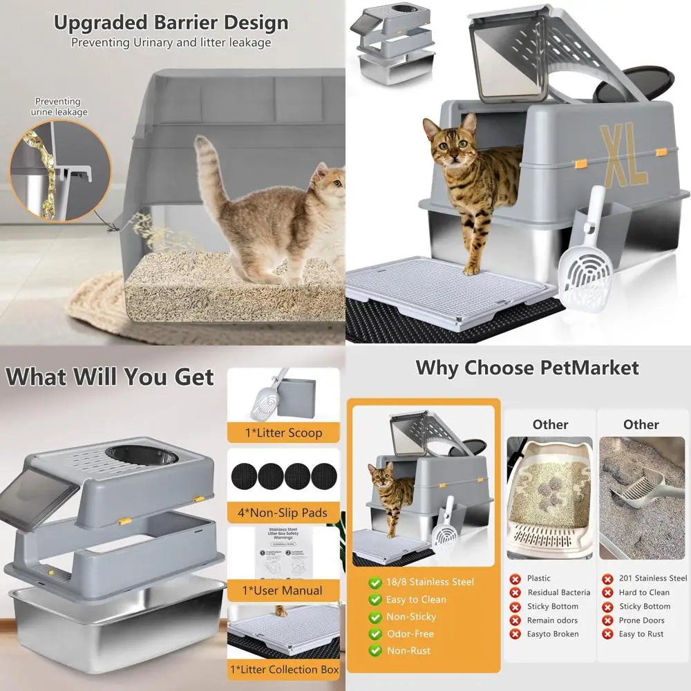 Очень большой лоток для кошачьего туалета из нержавеющей стали с крышкой — высокий, герметичный, легко чистится, для крупных кошек, серый
Очень большой лоток для кошачьего туалета из нержавеющей стали с крышкой — высокий, герметичный, легко чистится, для крупных кошек, серый