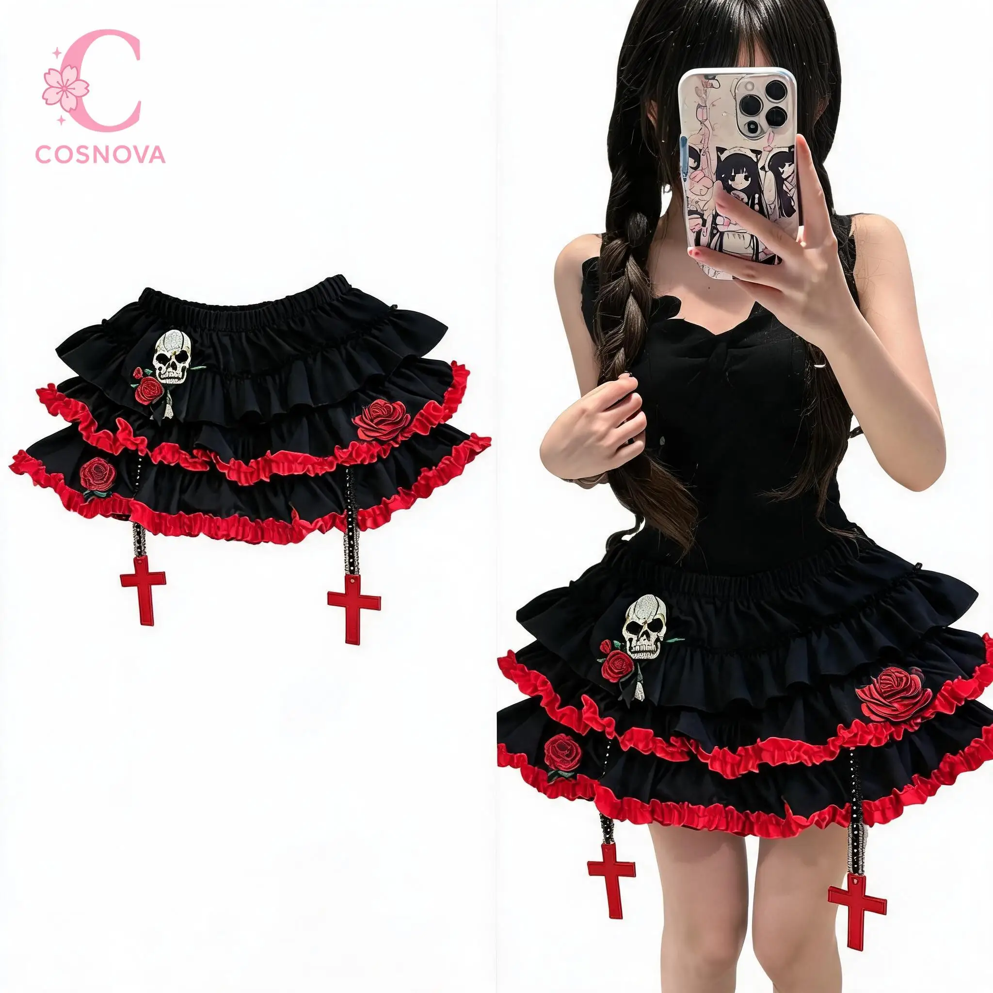 Harajuku Punk Gothic Y2K Black Red Ruffle Tiered High Waist Skull Rose Cross Mini Cake Skirt Women Girls Clubwear Cosplay Outfit
Harajuku Punk Gothic Y2K Black Red Ruffle Tiered High Waist Skull Rose Cross Mini Cake Skirt Women Girls Clubwear Cosplay Outfit