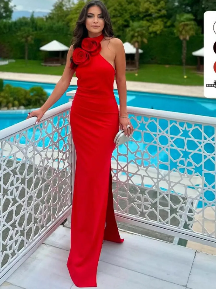 Summer New White Sash Flower Hanging Neck Long Dress Sexy Style Women's Dress Slit Evening Gown Elastic Waist No Sleeve
Summer New White Sash Flower Hanging Neck Long Dress Sexy Style Women's Dress Slit Evening Gown Elastic Waist No Sleeve