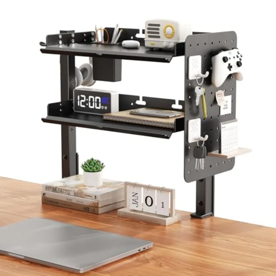2-Tier Metal Clamp On Desk Shelf Adjustable 16 inch Desk Storage Shelves with Pegboard and Pencil Holder Above or Under Heavy D
2-Tier Metal Clamp On Desk Shelf Adjustable 16 inch Desk Storage Shelves with Pegboard and Pencil Holder Above or Under Heavy D