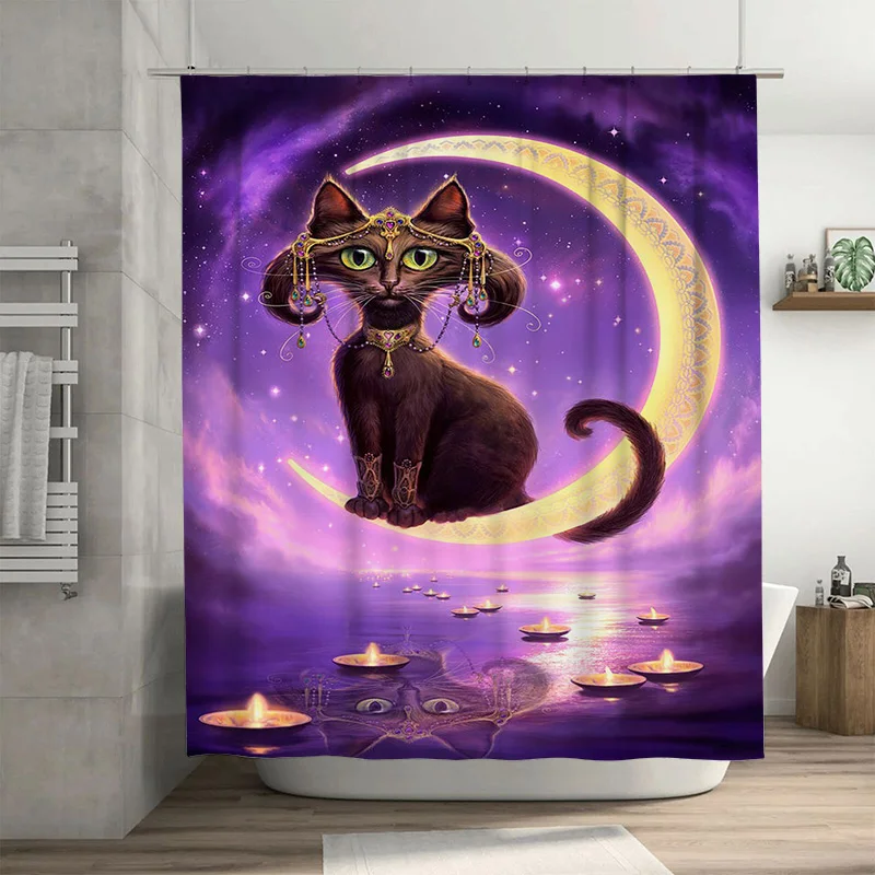 Magical Moonlit Cat Shower Curtain Purple Yellow Lighting Design with Candle Reflections for Bathroom Decorations.
Magical Moonlit Cat Shower Curtain Purple Yellow Lighting Design with Candle Reflections for Bathroom Decorations.