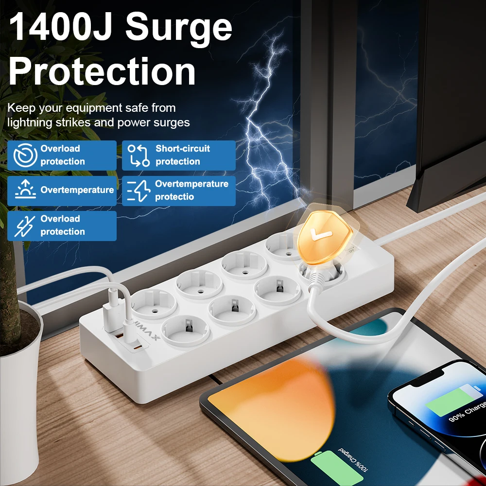 PUJIMAX EU Plug 8AC Outlets Multitap Socket Extension Cord 1.5M Electrical Power Strip With USB Type C Charging Network Filter
PUJIMAX EU Plug 8AC Outlets Multitap Socket Extension Cord 1.5M Electrical Power Strip With USB Type C Charging Network Filter