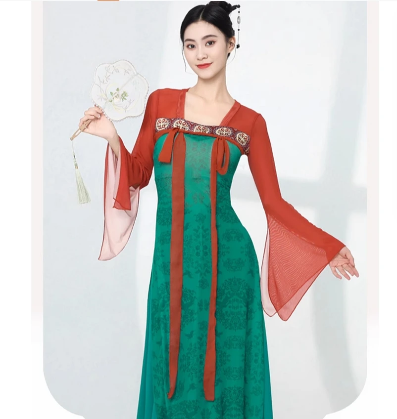 Girl's classical dance costume, Han Tang style elegant chest length skirt, performance and practice outfit, long gauze dress
Girl's classical dance costume, Han Tang style elegant chest length skirt, performance and practice outfit, long gauze dress