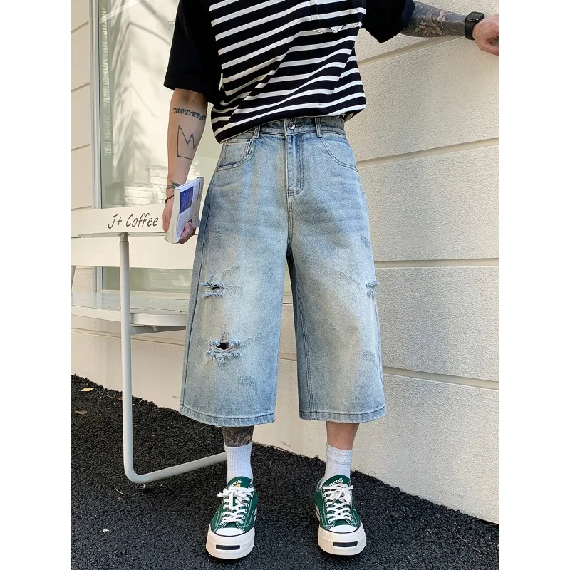 Men's Loose Straight Casual Jeans Short Pants Retro Ripped Cropped Denim Seven Tenths Fashionable Men's Clothing
Men's Loose Straight Casual Jeans Short Pants Retro Ripped Cropped Denim Seven Tenths Fashionable Men's Clothing