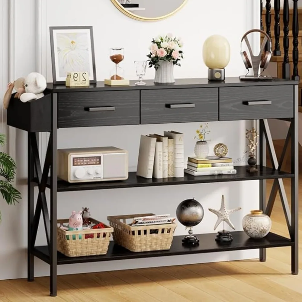 47" Console Table with 3 Drawers, Industrial Entrance Table with 3 Levels Storage Shelves, Narrow Couch Table
47" Console Table with 3 Drawers, Industrial Entrance Table with 3 Levels Storage Shelves, Narrow Couch Table