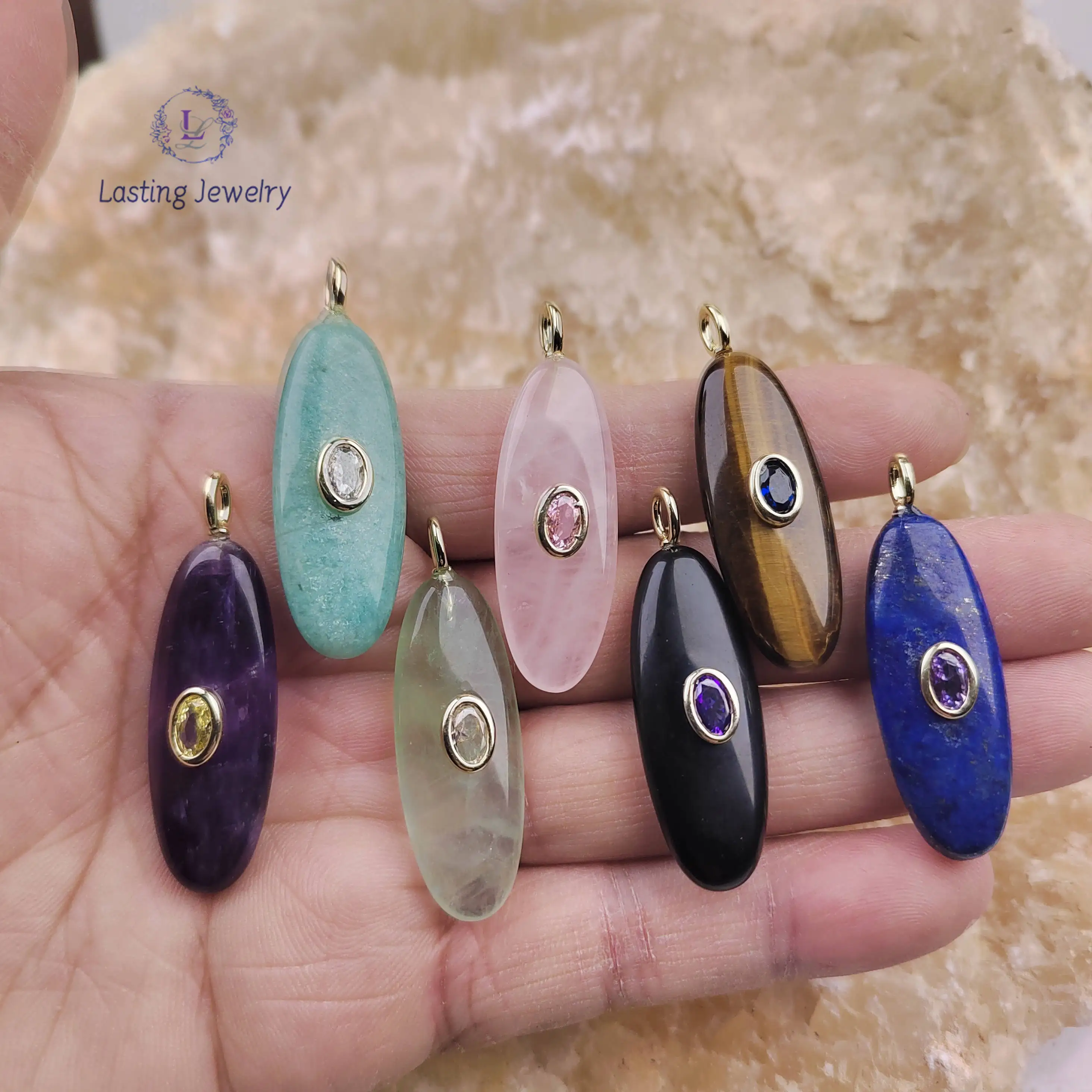 13x34mm Oval Quartz Pendants With Inlaid Colored Zircon Beads Charms Fluorite Crystal Lapis Obsidian For Necklace Jewelry Making
13x34mm Oval Quartz Pendants With Inlaid Colored Zircon Beads Charms Fluorite Crystal Lapis Obsidian For Necklace Jewelry Making