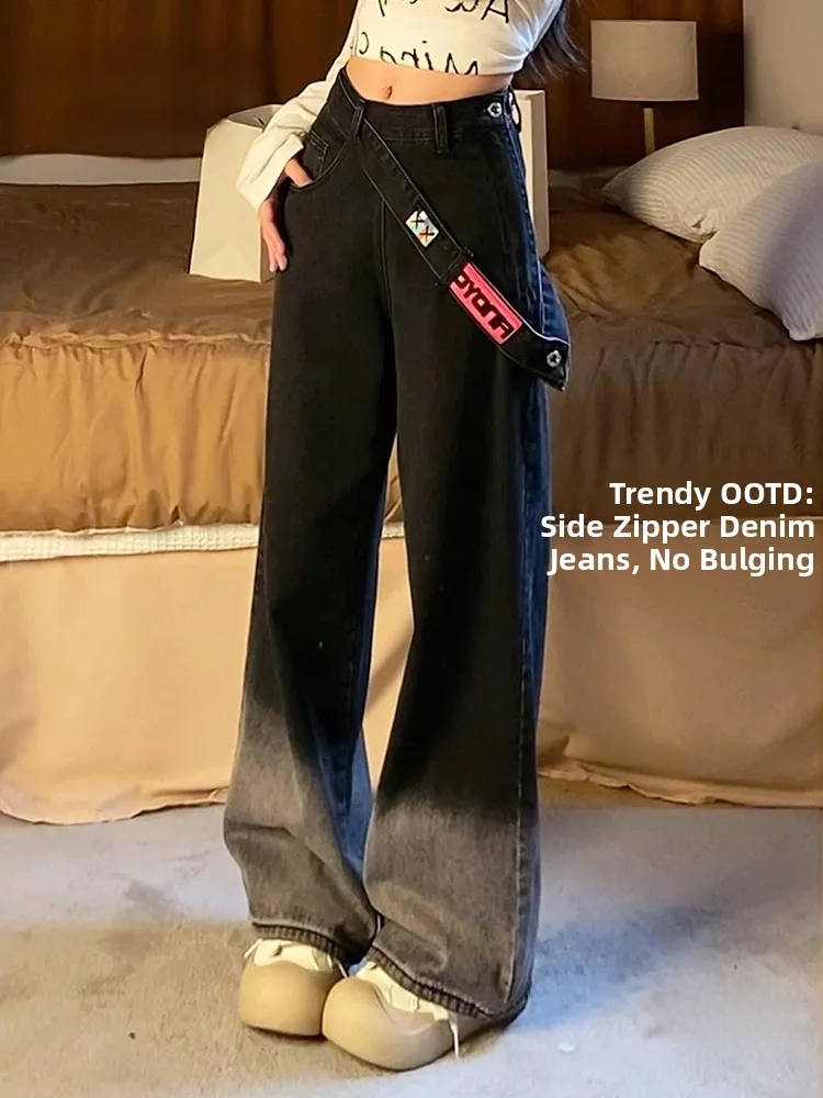 Широкие джинсовые джинсы с высокой талией, женские брюки с боковой молнией adient Bla ey, американские винтажные брюки прямого кроя High Street
Широкие джинсовые джинсы с высокой талией, женские брюки с боковой молнией adient Bla ey, американские винтажные брюки прямого кроя High Street