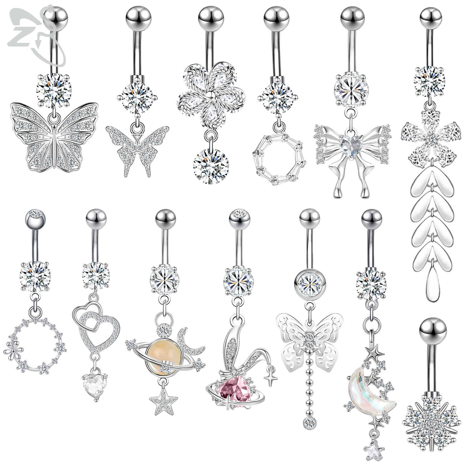 ZS 1 Piece CZ Crystal Long Pendant Belly Button Ring Butterfly Flower 14G Stainless Steel Navel Piercings Cute Heart Navel Rings
ZS 1 Piece CZ Crystal Long Pendant Belly Button Ring Butterfly Flower 14G Stainless Steel Navel Piercings Cute Heart Navel Rings