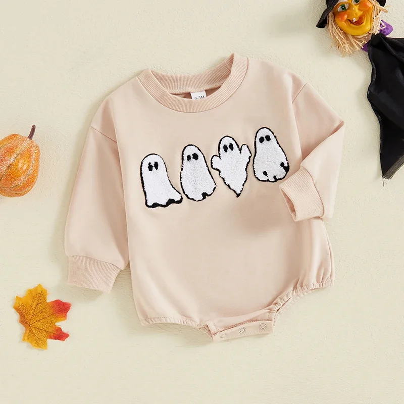 Baby Halloween Sweatshirt Romper Casual Ghost Embroidered Patch Long Sleeve Jumpsuit for Newborn Girl Boy Cute Clothes
Baby Halloween Sweatshirt Romper Casual Ghost Embroidered Patch Long Sleeve Jumpsuit for Newborn Girl Boy Cute Clothes