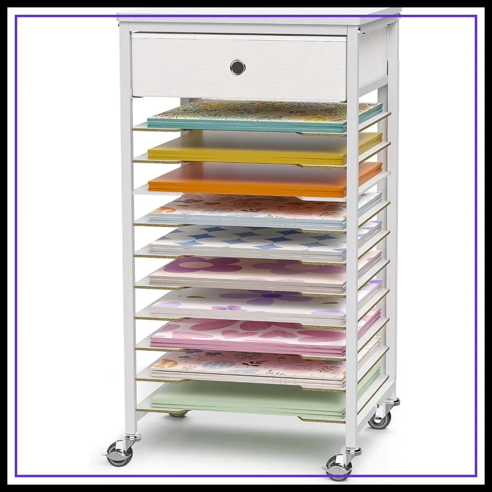 10 Tier Rolling Storage Cart with Drawer and Workstation, 12x12 Paper Organizer for Craft Room
10 Tier Rolling Storage Cart with Drawer and Workstation, 12x12 Paper Organizer for Craft Room