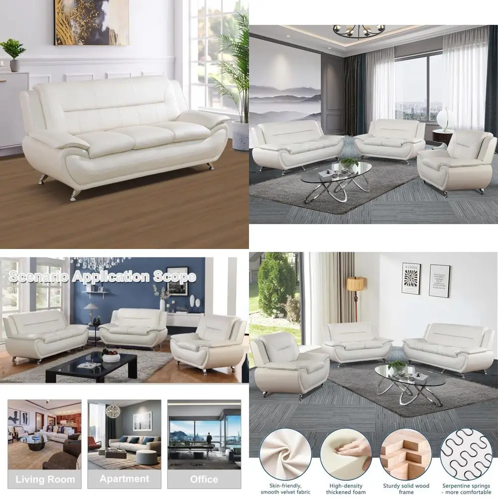 White Leather Couch Set, White Leather Living Room urniture Set, 3 Piece Soa Set with Loveseat and Chair or Living Room/Aparent/
White Leather Couch Set, White Leather Living Room urniture Set, 3 Piece Soa Set with Loveseat and Chair or Living Room/Aparent/