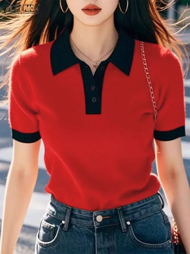 ZANZEA Woman Casual T-Shirts Korean Fashion Contrast-Color Turn-Down Collar Short Sleeve Polos 2025 Summer Comfort Everyday Tops
ZANZEA Woman Casual T-Shirts Korean Fashion Contrast-Color Turn-Down Collar Short Sleeve Polos 2025 Summer Comfort Everyday Tops