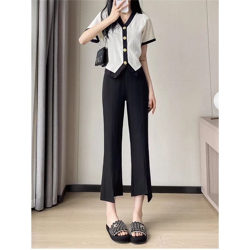 High Waist Straight Leg Pants Slit Design Thin Summer Women's Suit Wide Leg Pants Nine Points Versatile Trousers for Ladies
High Waist Straight Leg Pants Slit Design Thin Summer Women's Suit Wide Leg Pants Nine Points Versatile Trousers for Ladies