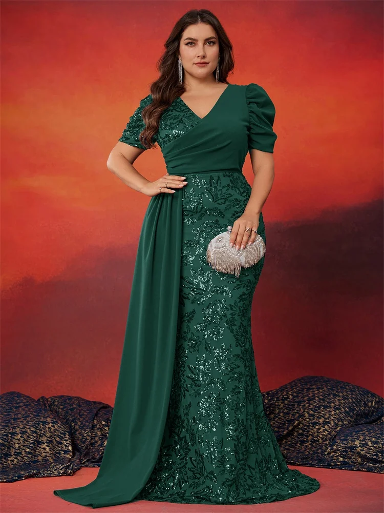Lucyinlove Plus Size Elegant V-neck Sequins Evening Dress Women Short Sleeves Mermaid Formal Luxury Party Streamer Prom Dress
Lucyinlove Plus Size Elegant V-neck Sequins Evening Dress Women Short Sleeves Mermaid Formal Luxury Party Streamer Prom Dress