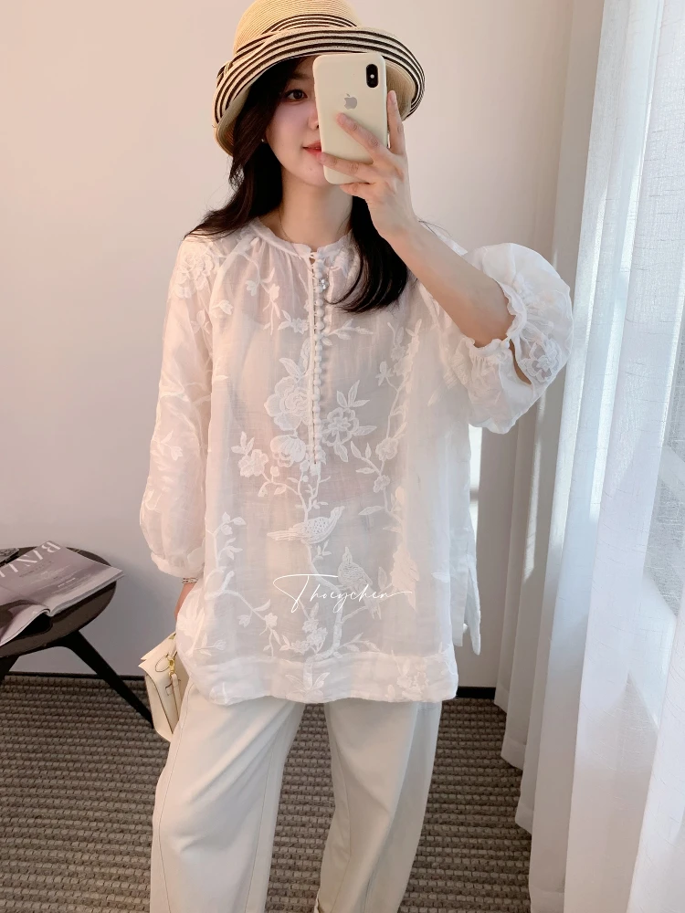 Французская льняная рубашка с вышивкой, свободного кроя, с рукавом 3/4, женская, летняя, модная, дышащая, из тонкого материала, с круглым вырезом, средней длины.
Французская льняная рубашка с вышивкой, свободного кроя, с рукавом 3/4, женская, летняя, модная, дышащая, из тонкого материала, с круглым вырезом, средней длины.