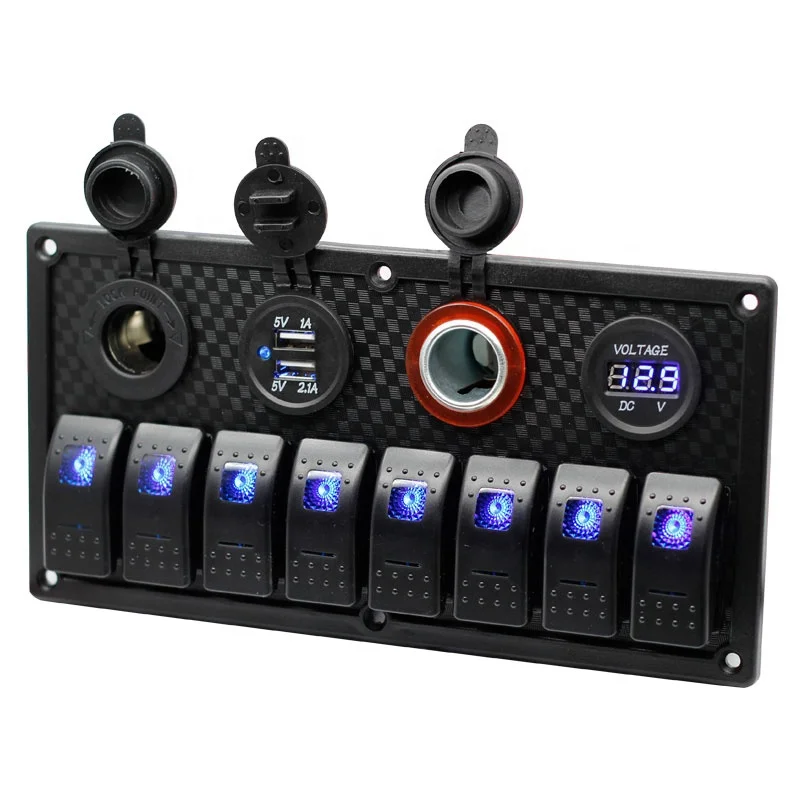 12V 8 Gang ON Off Rocker Switch Panel Voltmeter Display Dual USB Charger
12V 8 Gang ON Off Rocker Switch Panel Voltmeter Display Dual USB Charger