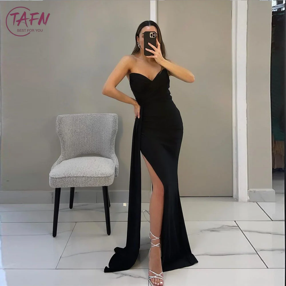 TAFN Black Side High Slit Sexy Formal Evening Dresses for Women Strapless Sheath Prom Party Gown Floor-Length vestidos de fiesta
TAFN Black Side High Slit Sexy Formal Evening Dresses for Women Strapless Sheath Prom Party Gown Floor-Length vestidos de fiesta