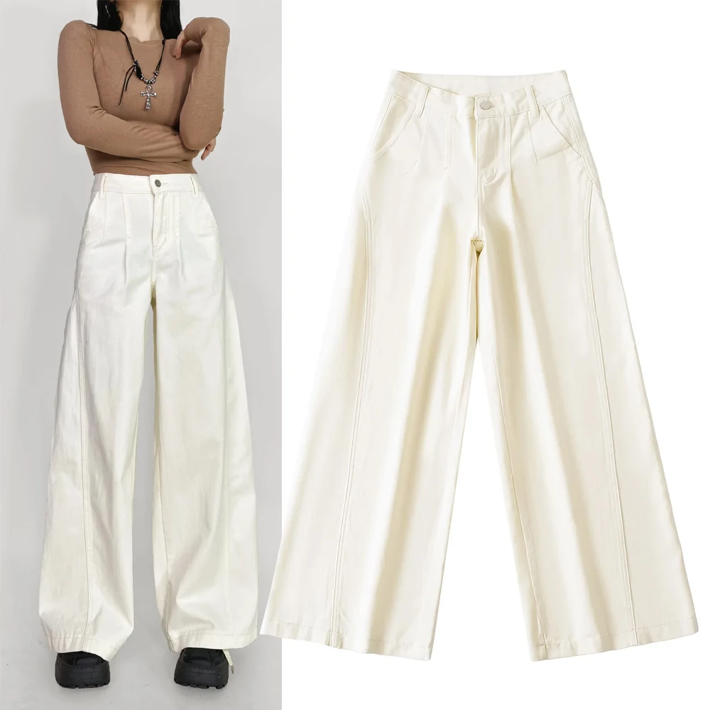 Women's Versatile High Waist Wide Leg Floor Length Soft Cotton Denim Pants Trousers Light Beige Color Spring Season Natural W...
Women's Versatile High Waist Wide Leg Floor Length Soft Cotton Denim Pants Trousers Light Beige Color Spring Season Natural W...