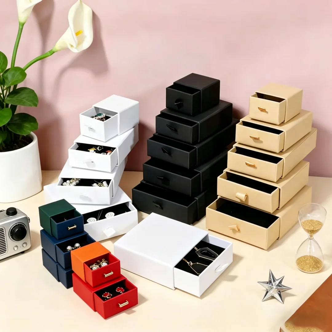 100Pcs Custom Logo Jewelry Paper Drawer Boxes Gift Packaging for Ring Earrings Pendant Necklace Bracelet Studs Wedding Favors
100Pcs Custom Logo Jewelry Paper Drawer Boxes Gift Packaging for Ring Earrings Pendant Necklace Bracelet Studs Wedding Favors