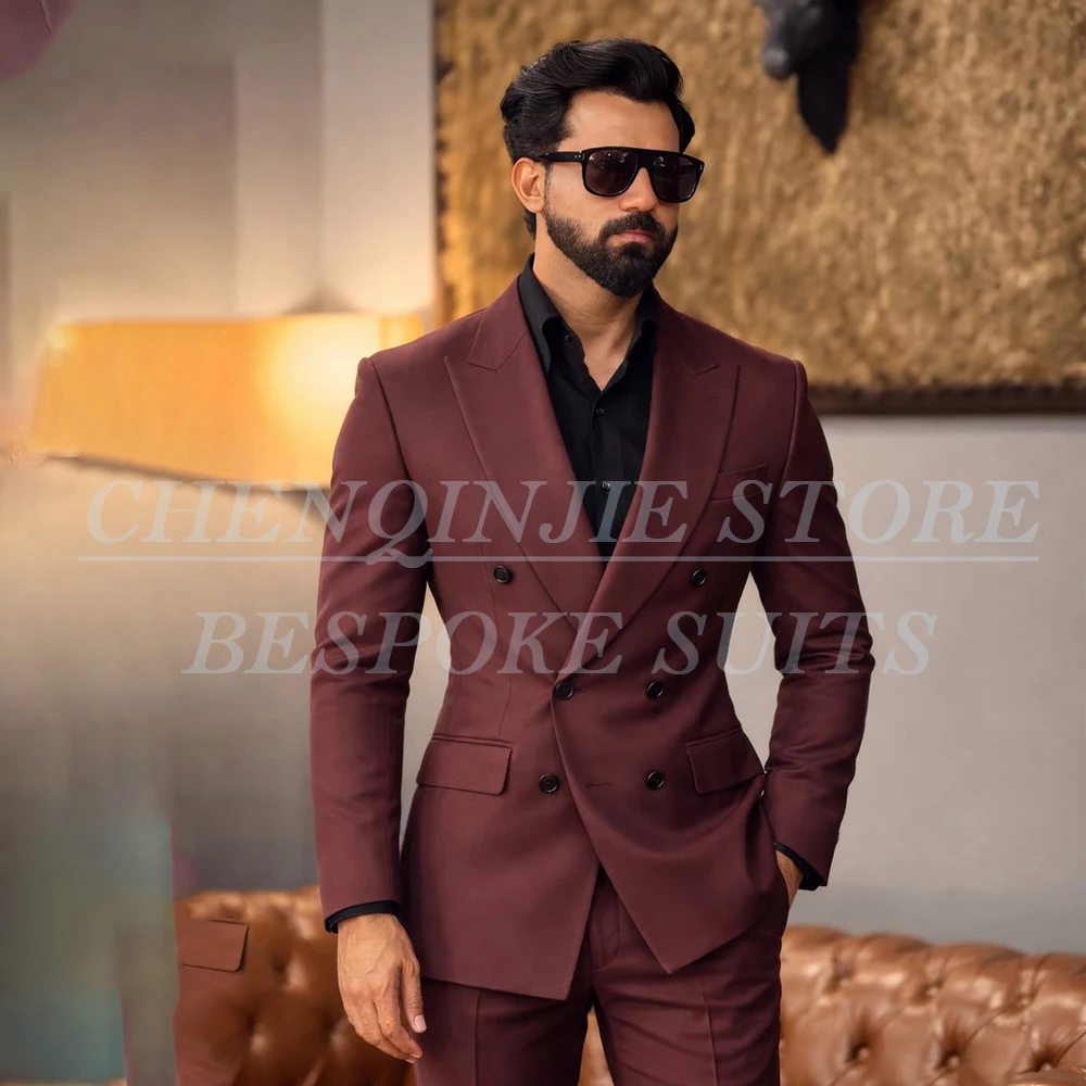 Burgundy Men's Suits For Wedding 2026 Formal British Blazer Solid Color Double Breasted Peak Lapel Slim Fit 2 Piece Jacket Pants
Burgundy Men's Suits For Wedding 2026 Formal British Blazer Solid Color Double Breasted Peak Lapel Slim Fit 2 Piece Jacket Pants