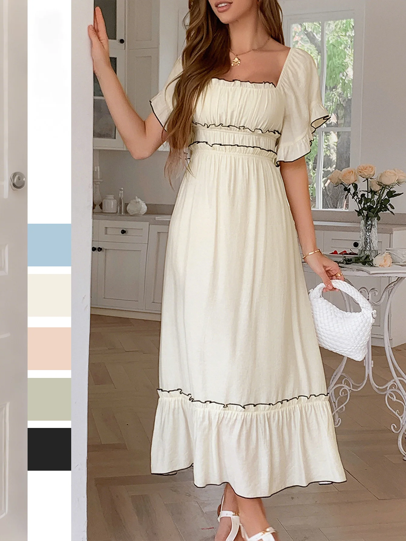 Leisure Vacation Style Wooden Ear Short Sleeved Long Skirt Dress Women's Clothing
Leisure Vacation Style Wooden Ear Short Sleeved Long Skirt Dress Women's Clothing