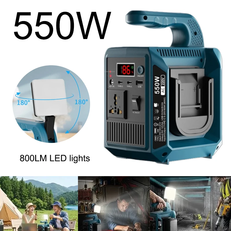 Power inverter for Makita 18-21V battery 550W AC110V/220V pure sine wave inverter portable power bank with LED light for outdoor
Power inverter for Makita 18-21V battery 550W AC110V/220V pure sine wave inverter portable power bank with LED light for outdoor