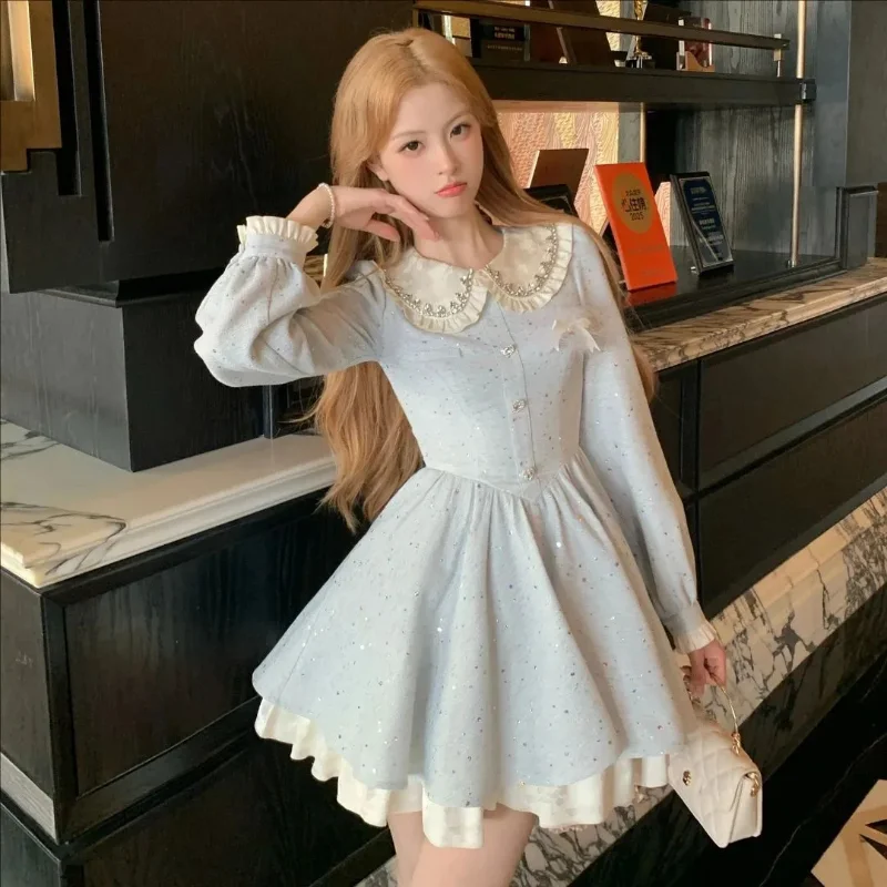 Autumn Elegant Sweet Lolita Style Dress Women Kawaii Peter Pan Collar Long Sleeve A-line Dresses Korean Y2k Party Princess Dress
Autumn Elegant Sweet Lolita Style Dress Women Kawaii Peter Pan Collar Long Sleeve A-line Dresses Korean Y2k Party Princess Dress