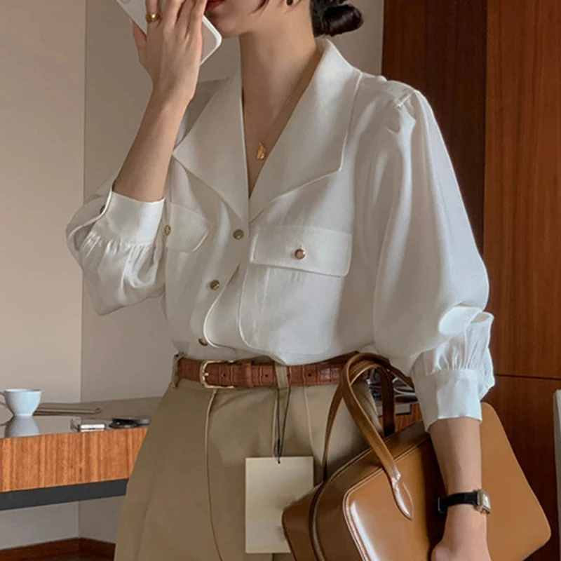 Chic Spring Metal Button Loose Fit Pure Color Long Sve irt Women's Turn-down Collar Versatile Top Quali Ladies irt
Chic Spring Metal Button Loose Fit Pure Color Long Sve irt Women's Turn-down Collar Versatile Top Quali Ladies irt