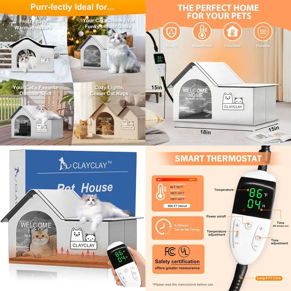 All-Season Waterproof Insulated Outdoor Cat House with Heating Pad for Multiple Cats, Suitable for Feral Cats, 21D x 15W x 17H
All-Season Waterproof Insulated Outdoor Cat House with Heating Pad for Multiple Cats, Suitable for Feral Cats, 21D x 15W x 17H