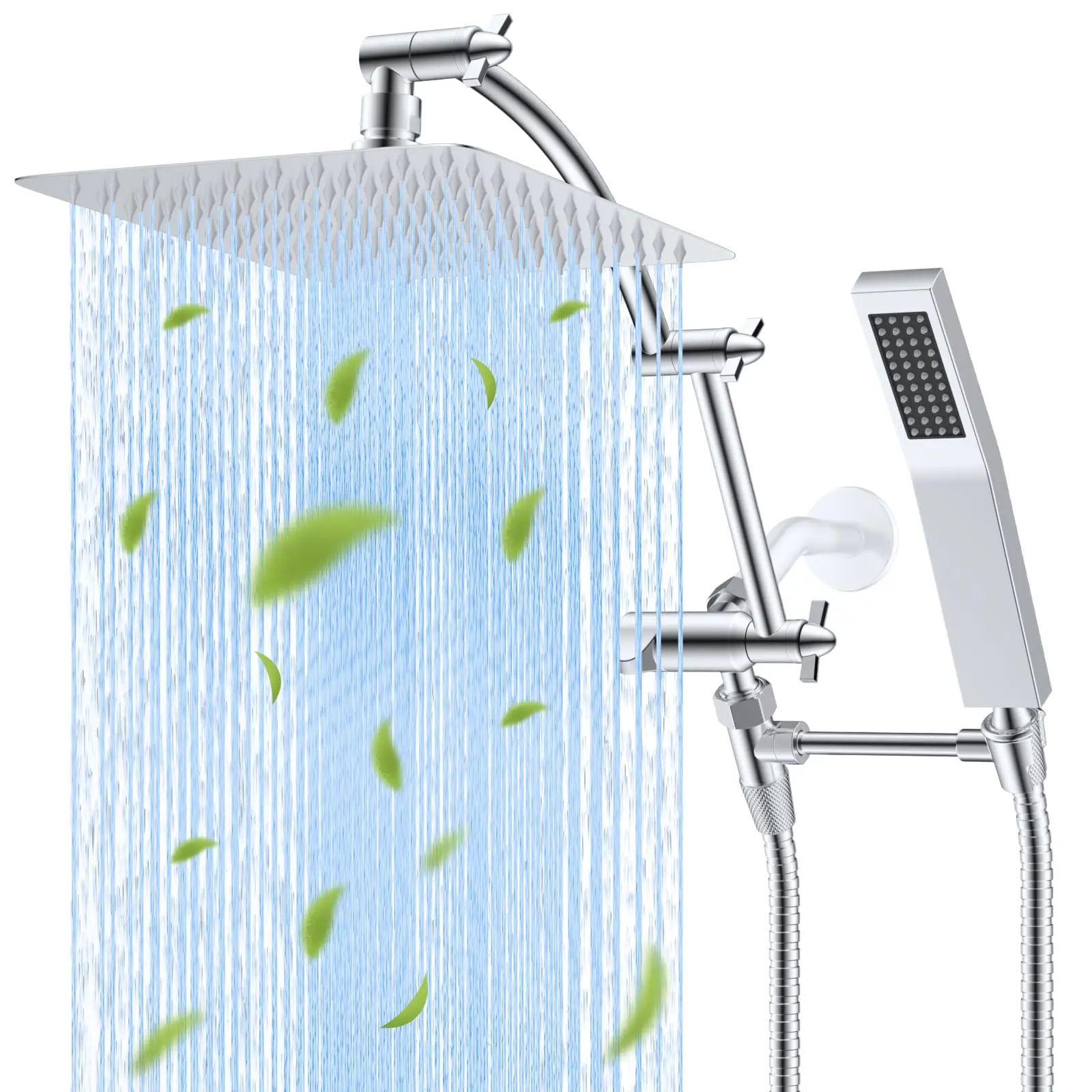 All Metal 10'' Rainfall Shower Head, Square Shower Head Combo, High Pressure Handheld Shower Wand, 16'' Arm, 71'' Hose
All Metal 10'' Rainfall Shower Head, Square Shower Head Combo, High Pressure Handheld Shower Wand, 16'' Arm, 71'' Hose