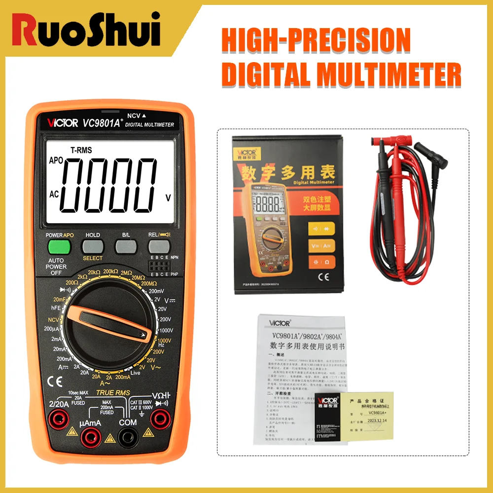 RuoShui 9801A+ True RMS Digital Multimeter 1999 Counts With Capacitance Frequency & Temperature Measurement Classic Upgrade
RuoShui 9801A+ True RMS Digital Multimeter 1999 Counts With Capacitance Frequency & Temperature Measurement Classic Upgrade