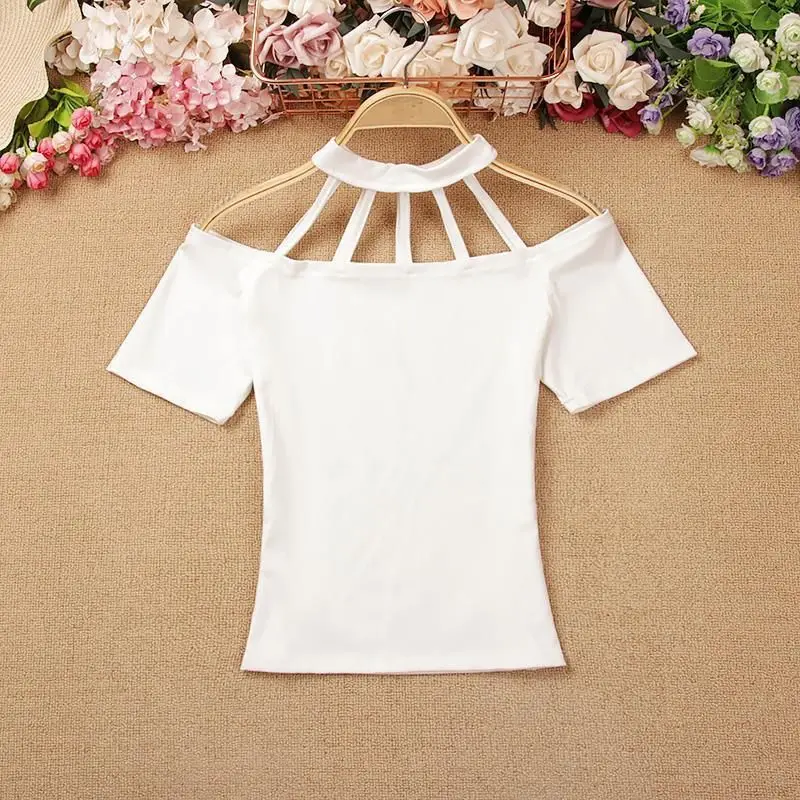 Y2k Clothing Summer Tops Streetwear New Women Scoop Neck Off-the-shoulder Halter Neck Slim Short-sleeve T-shirt White Black Tees
Y2k Clothing Summer Tops Streetwear New Women Scoop Neck Off-the-shoulder Halter Neck Slim Short-sleeve T-shirt White Black Tees