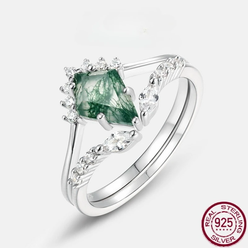 New S925 Pure Silver Natural Green Moss Stone Stacked Ring with Water Grass Agate Finger Ring Fashion Wedding Jewelry
New S925 Pure Silver Natural Green Moss Stone Stacked Ring with Water Grass Agate Finger Ring Fashion Wedding Jewelry