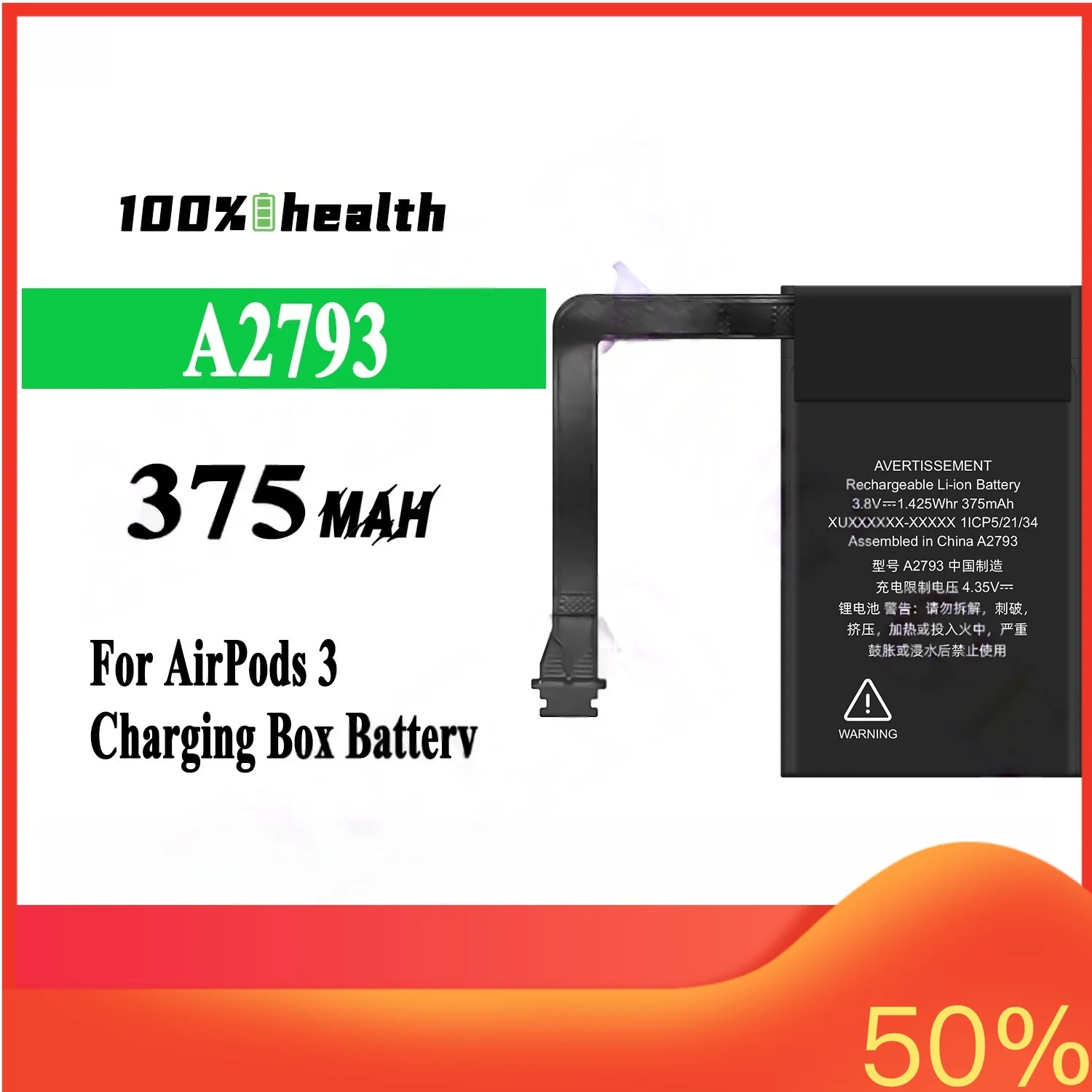 A2793 375mAh Earphone Battery for AirPods 3 Charging Box The Fourth Generation Lithium Rechargeable Battery
A2793 375mAh Earphone Battery for AirPods 3 Charging Box The Fourth Generation Lithium Rechargeable Battery