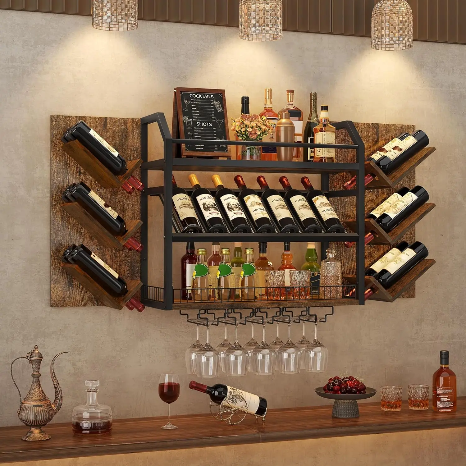 Wall Mounted Wine Rack, 3 Tier Hanging Wine Racks with Glass Holder, Large Capacity Bar Shelves, Metal Wood Bottle Display Stora
Wall Mounted Wine Rack, 3 Tier Hanging Wine Racks with Glass Holder, Large Capacity Bar Shelves, Metal Wood Bottle Display Stora