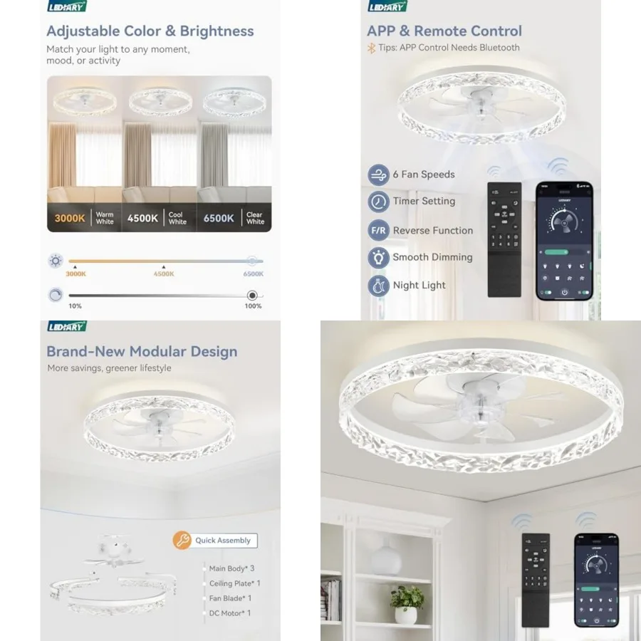 20" Modern Ceiling Fans with Lights and Remote, Dimmable Low Profile Ceiling Fan, Flush Mount Ceiling Fan, Stepless Color Tempe
20" Modern Ceiling Fans with Lights and Remote, Dimmable Low Profile Ceiling Fan, Flush Mount Ceiling Fan, Stepless Color Tempe