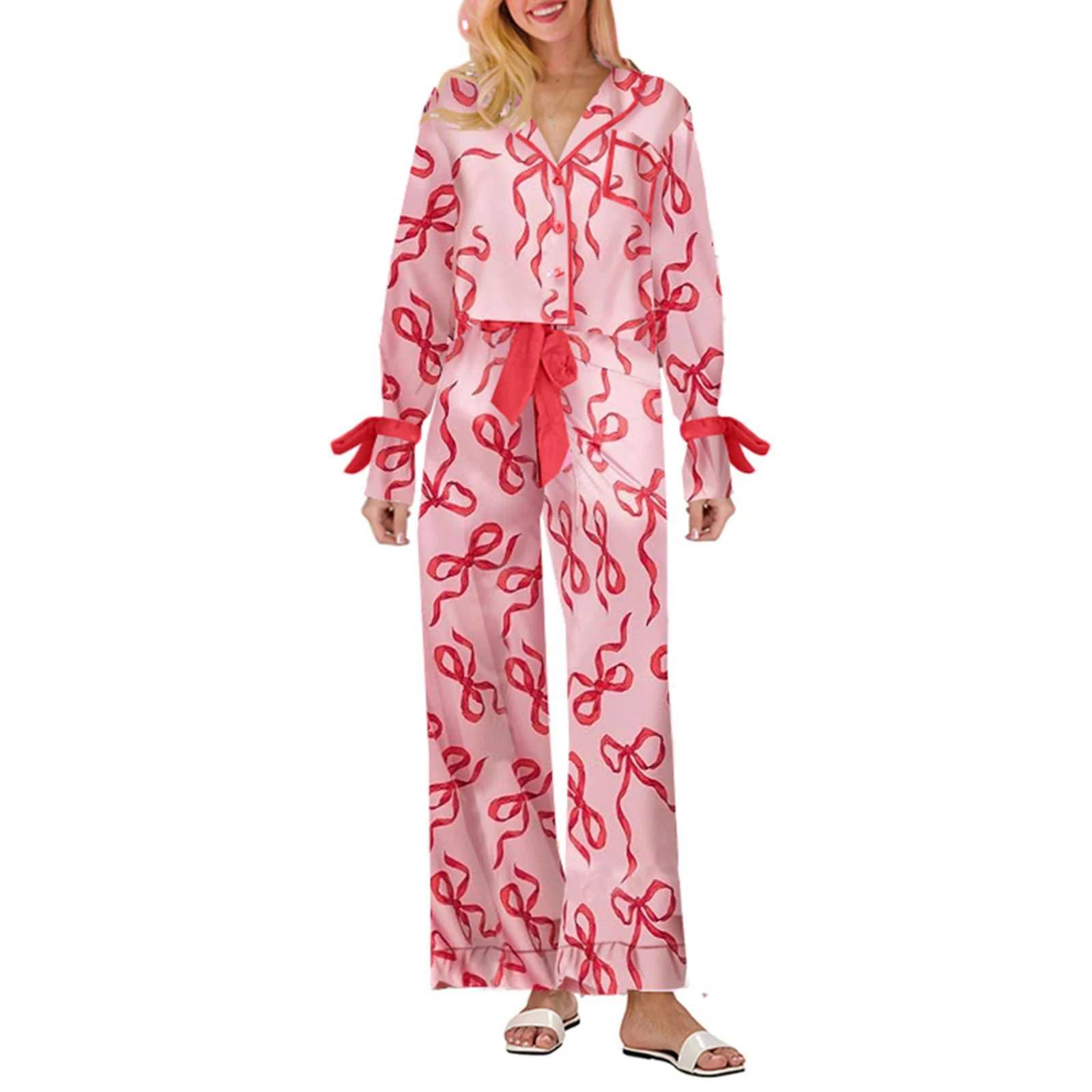 Christmas Mommy and Me Matching Pajamas Bow Print Lape Long Sleeve Button Down Tops and Drawstring Pants Xmas Sleepwear
Christmas Mommy and Me Matching Pajamas Bow Print Lape Long Sleeve Button Down Tops and Drawstring Pants Xmas Sleepwear