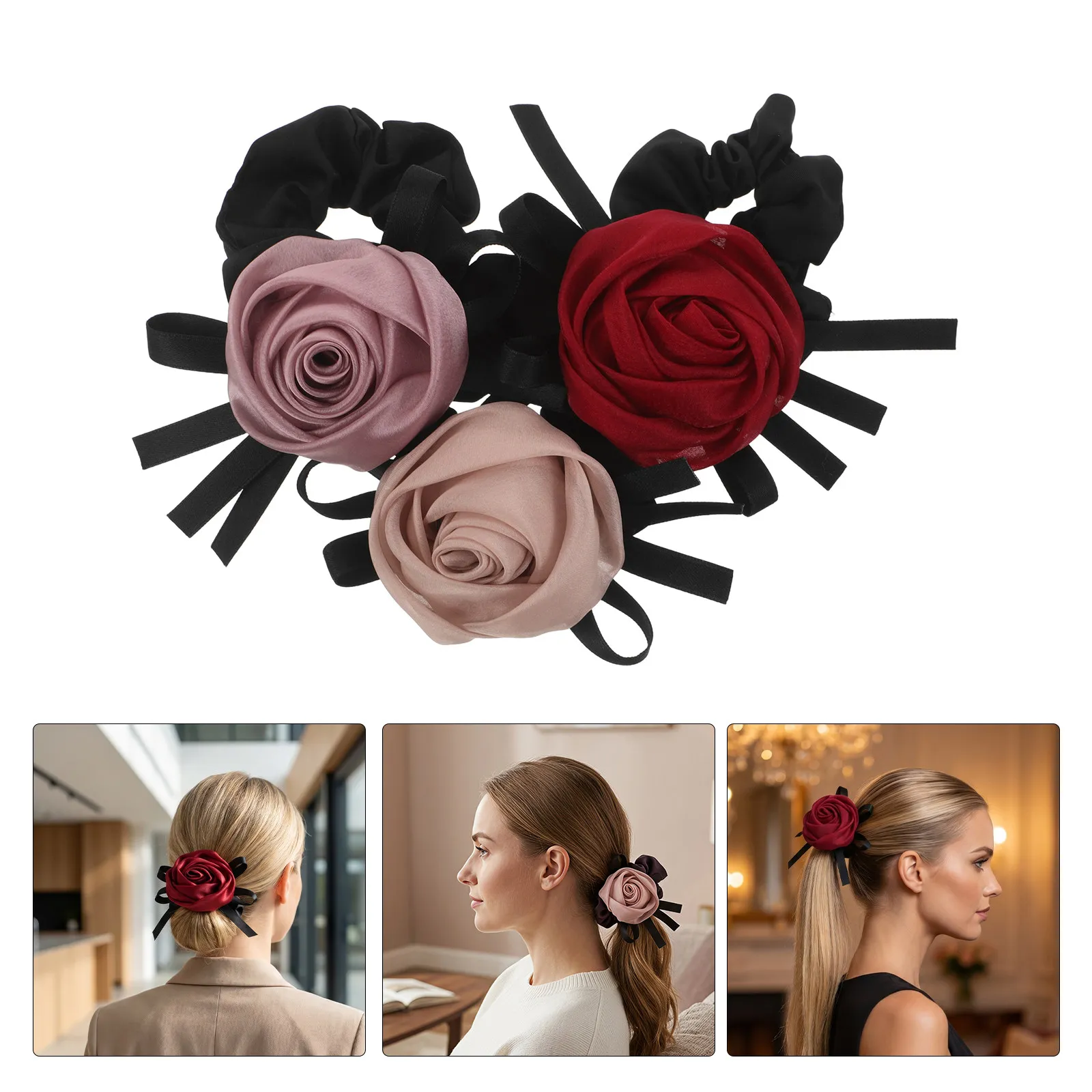 3Pcs Satin Flower Scrunchies for Women Chic Rose Bow Ponytail Holder Gentle Nonslip Wide Shape Satin Hair Scrunchie for Fine
3Pcs Satin Flower Scrunchies for Women Chic Rose Bow Ponytail Holder Gentle Nonslip Wide Shape Satin Hair Scrunchie for Fine