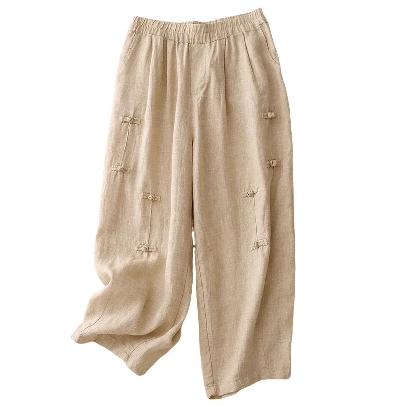 Women's Chinese Retro Frog Button Linen Cotton Elastic Waist Loose Harem Cropped Pants Daily Casual Trousers
Women's Chinese Retro Frog Button Linen Cotton Elastic Waist Loose Harem Cropped Pants Daily Casual Trousers