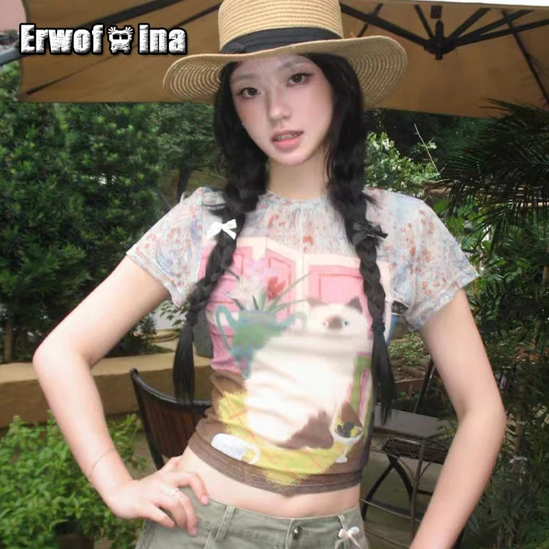 Erwofeina Hotsweet T-shirt Print Cat Short Sleeve Tee Skinny O-neck Tops 2000s Clothes Y2k Korean Fashion Female Clothing Chic
Erwofeina Hotsweet T-shirt Print Cat Short Sleeve Tee Skinny O-neck Tops 2000s Clothes Y2k Korean Fashion Female Clothing Chic