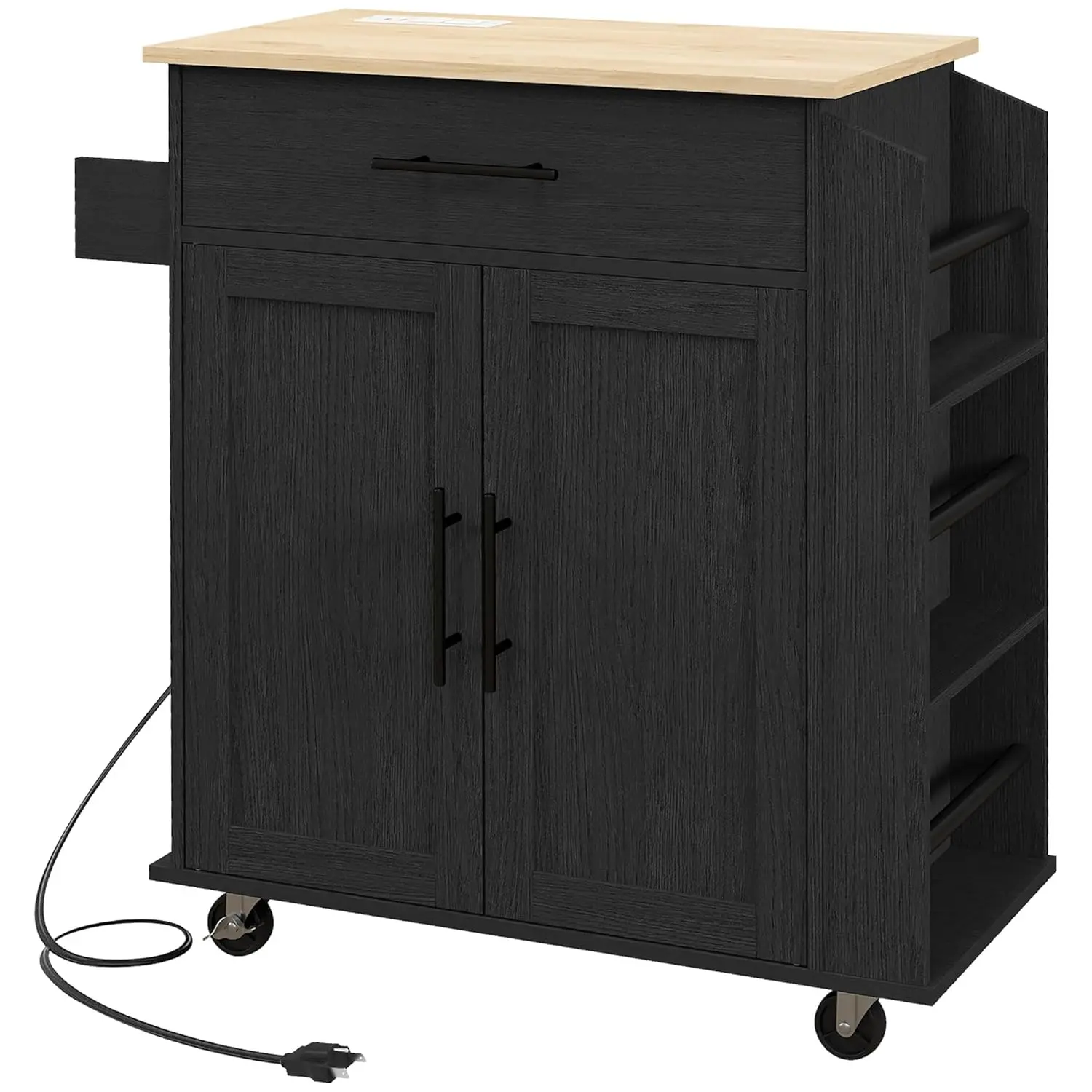 Rolling Kitchen Island Cart with Storage, AC Outlets & USB Ports, Towel & Spice Rack, Black, Customized
Rolling Kitchen Island Cart with Storage, AC Outlets & USB Ports, Towel & Spice Rack, Black, Customized