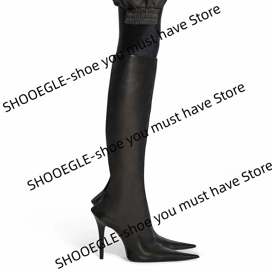 Women's Black Leather Knee-High Boots Side Zipper Design Pointed Toe Stiletto Heel Elegance Ladies Autumn Casual Office Botas
Women's Black Leather Knee-High Boots Side Zipper Design Pointed Toe Stiletto Heel Elegance Ladies Autumn Casual Office Botas