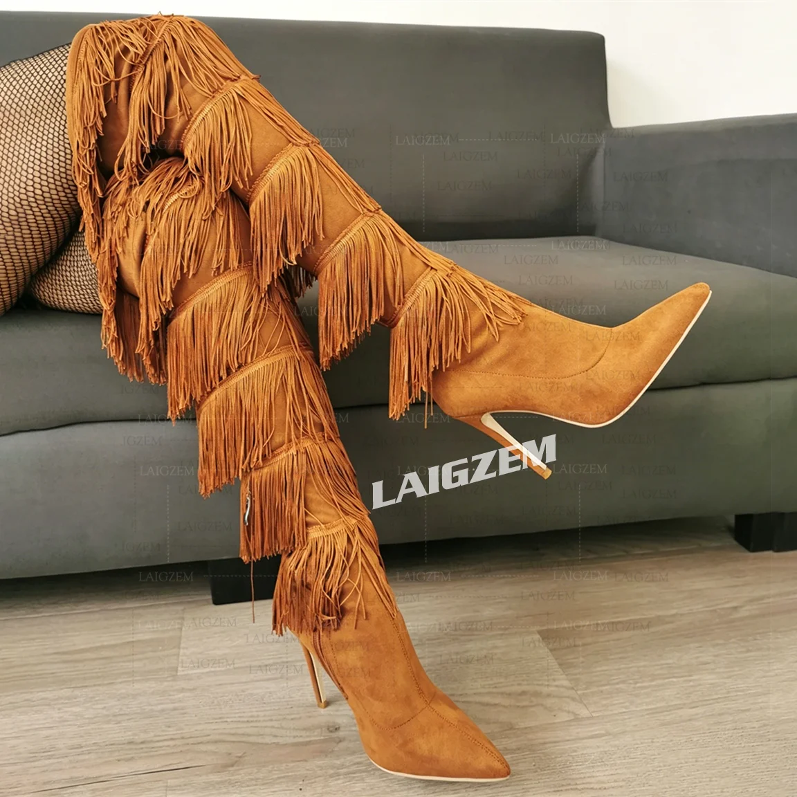 LAIGZEM Women Over Knee Boots Side Zip Tassel Thin High Heels Faux Suede Boots Handmade Shoes Woman Big Size 39 42 45 47
LAIGZEM Women Over Knee Boots Side Zip Tassel Thin High Heels Faux Suede Boots Handmade Shoes Woman Big Size 39 42 45 47