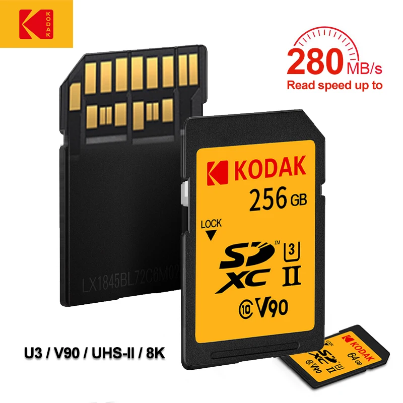 KODAK SD Card U3 V90 8K High Speed 280MB/s Microsd SD Cards SDHC SDXC UHS-II V30 4K Extreme Flash Memory Card for Camera Laptop
KODAK SD Card U3 V90 8K High Speed 280MB/s Microsd SD Cards SDHC SDXC UHS-II V30 4K Extreme Flash Memory Card for Camera Laptop