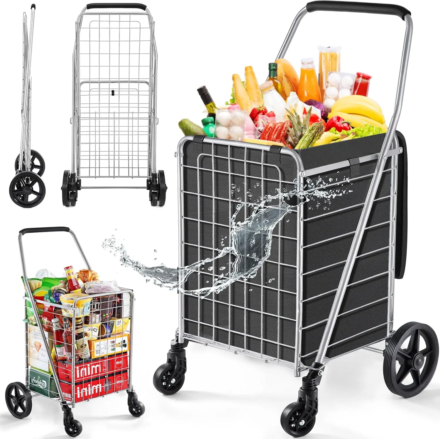 Collapsible Heavy Duty Shopping Cart with Swivel Wheels, Portable Lightweight Trolley for Groceries and Utility Use
Collapsible Heavy Duty Shopping Cart with Swivel Wheels, Portable Lightweight Trolley for Groceries and Utility Use