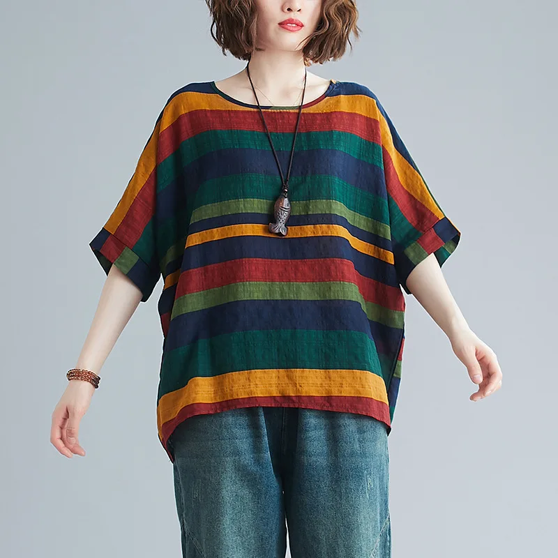 Summer New Women's Plus Size Oversized Batwing Sleeve Top Colorful Striped Loose Fit Casual Blouse Comfy Casual Tunic Top
Summer New Women's Plus Size Oversized Batwing Sleeve Top Colorful Striped Loose Fit Casual Blouse Comfy Casual Tunic Top