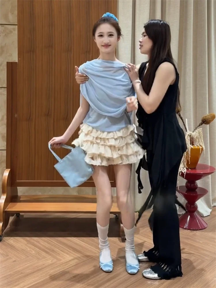 Summer Blue Women's Set Cute Top And Skirt Two-Piece Suit High Waist Sunscreen Casual Fashion for Young Adults
Summer Blue Women's Set Cute Top And Skirt Two-Piece Suit High Waist Sunscreen Casual Fashion for Young Adults
