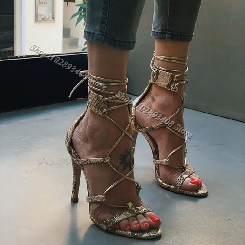 Snakeskin Ankle Strap Sandals Stiletto Cover Heels Open Toe British Style Summer Women Party Dress Shoes Zapatos Para Mujere
Snakeskin Ankle Strap Sandals Stiletto Cover Heels Open Toe British Style Summer Women Party Dress Shoes Zapatos Para Mujere
