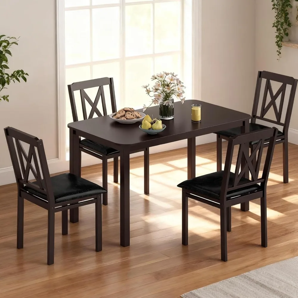 47 Dining Table Set for 4, Farmhouse Solid Wood Dinette Set w/Rubber Wood Legs, 4 Padded Chairs, Mid-Century Modern Din
47 Dining Table Set for 4, Farmhouse Solid Wood Dinette Set w/Rubber Wood Legs, 4 Padded Chairs, Mid-Century Modern Din