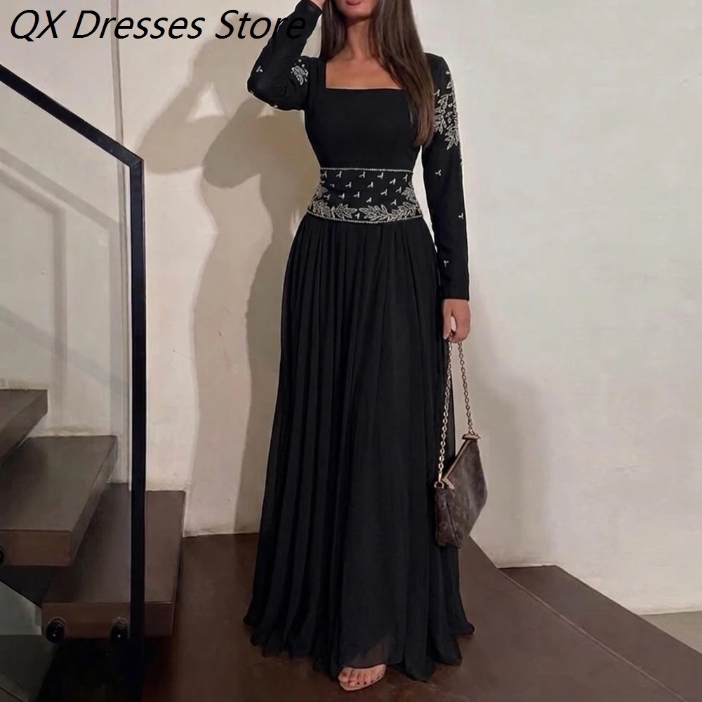 Women's A-line Evening Dresses Floor-length Square Collar Full Sleeve Prom Dresses Fashion Beading Sequined Customized Gowns
Women's A-line Evening Dresses Floor-length Square Collar Full Sleeve Prom Dresses Fashion Beading Sequined Customized Gowns